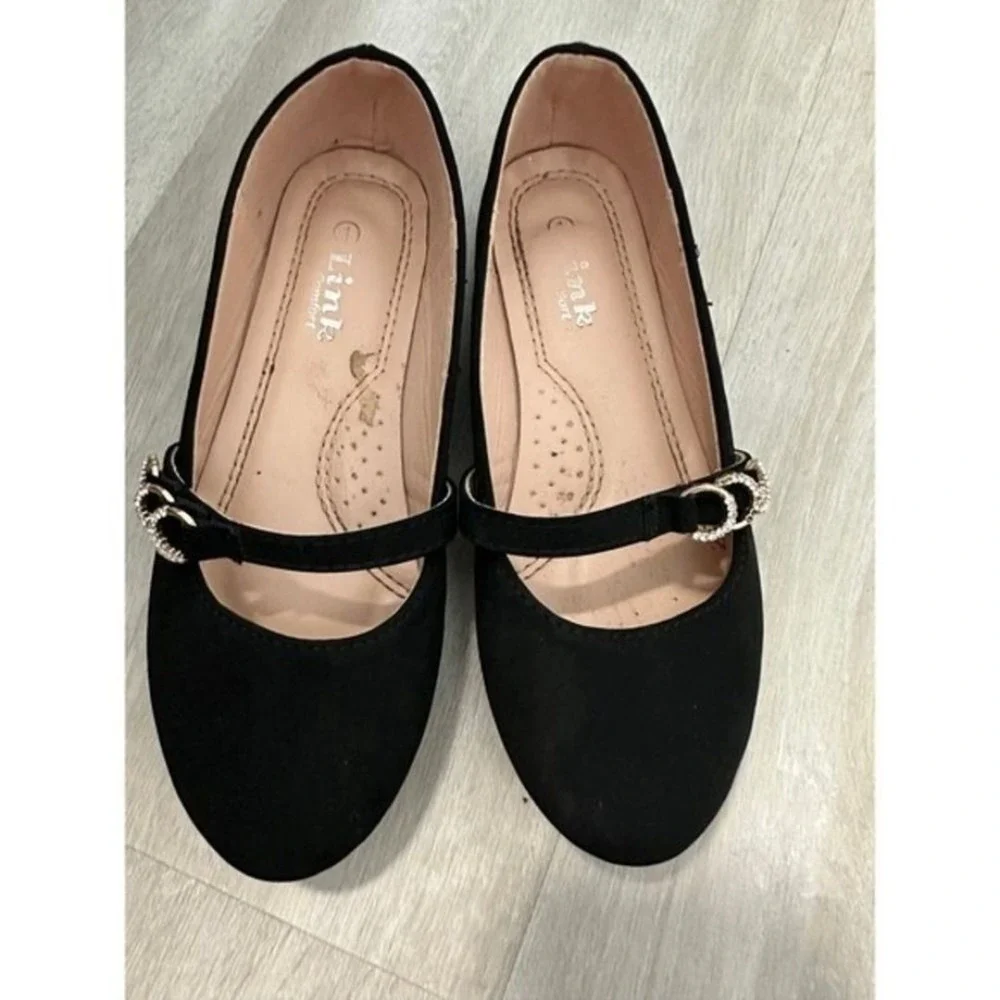 Kids Black Ballet Flats Mary Jane Style Rhinestone Buckle Comfort Shoes sz 1